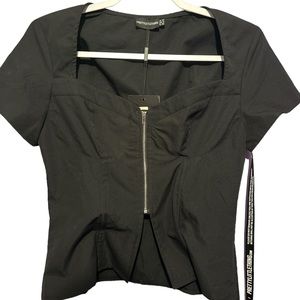 NWT PrettyLittleThing Black Woven Zip Front Corset Top, US 12